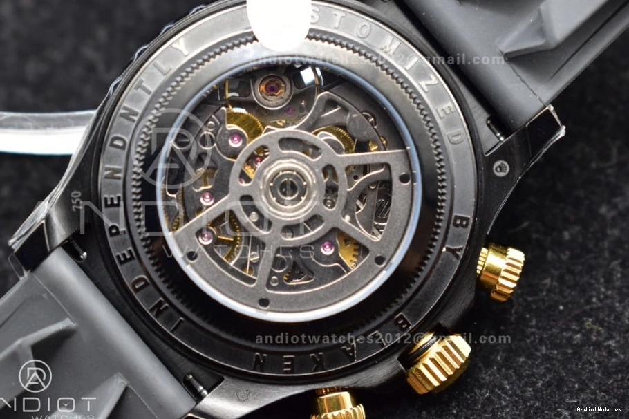 Colorful Ceramic Dial PVD on Strap Blaken GETF Skeleton Edition Rubber Best Daytona Bezel Gold SA 523 Black 0211